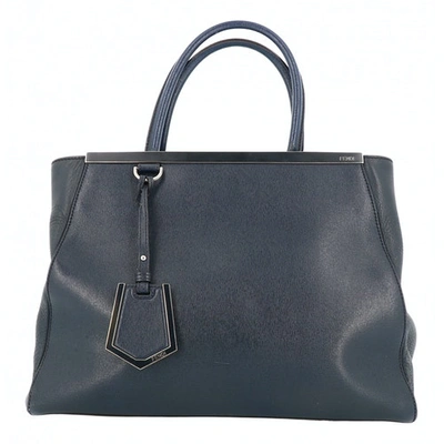 Pre-owned Fendi 2jours Leather Handbag In Navy
