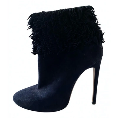 Pre-owned Alaïa Ankle Boots In Navy