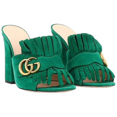 Pre-owned Gucci Marmont Green Suede Sandals