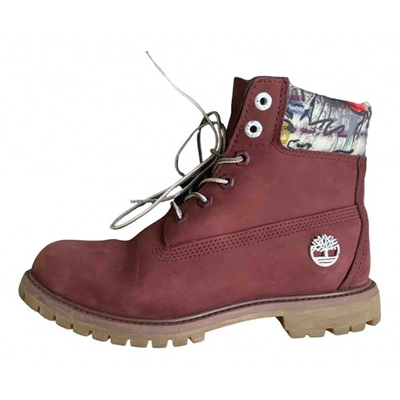 Pre-owned Timberland Leather Boots In Burgundy