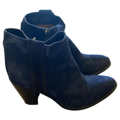 Pre-owned Sartore Leather Ankle Boots In Navy