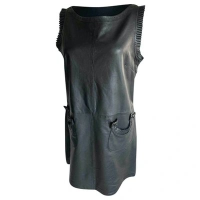 Pre-owned Manoush Leather Mid-length Dress In Black