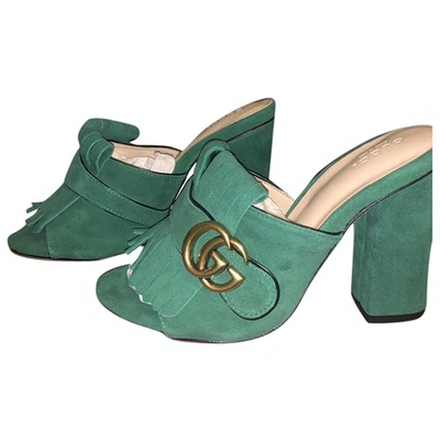 Pre-owned Gucci Marmont Green Suede Sandals