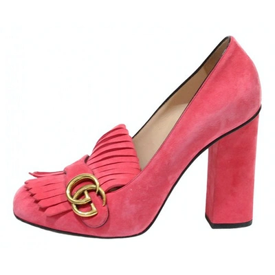 Pre-owned Gucci Marmont Pink Suede Flats