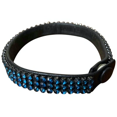 Pre-owned Swarovski Leather Bracelet In Blue