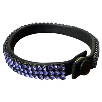 Pre-owned Swarovski Leather Bracelet In Purple