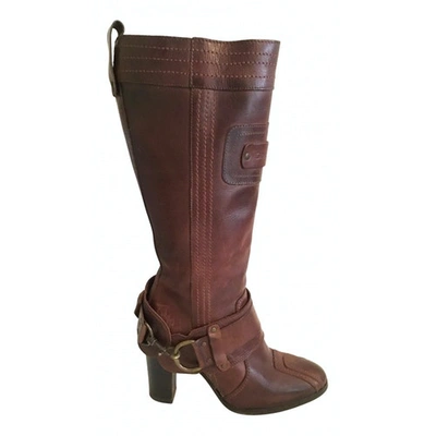 Pre-owned Diesel Leather Riding Boots In Brown