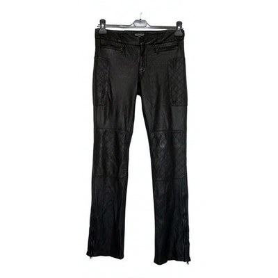 Pre-owned Polo Ralph Lauren Leather Straight Pants In Black