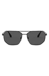 Prada 57mm Rectangular Aviator Sunglasses In Black/ Grey