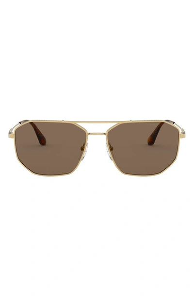 Prada 57mm Rectangular Aviator Sunglasses In Gold/ Brown