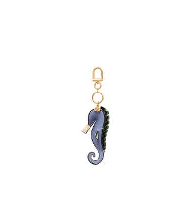 Tory Burch Origami Seahorse Key Ring In Bluewood