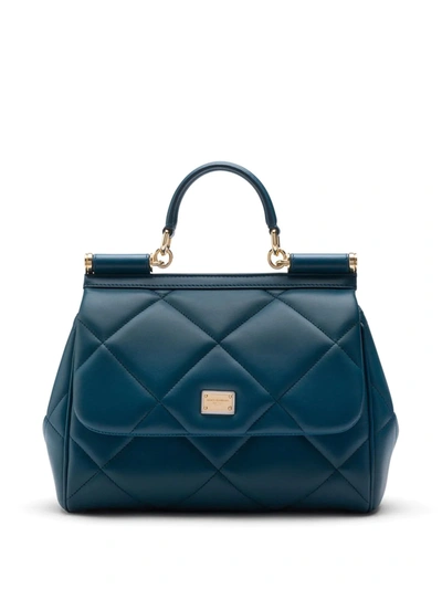Dolce & Gabbana Medium Sicily Bag In Aria Matelassé Calfskin In Blue