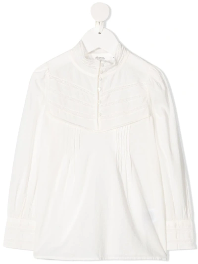 Bonpoint Kids' Floral Lace Panel Blouse In White