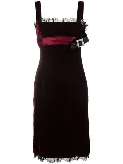 Pre-owned Dolce & Gabbana Velvet-effect Fitted Dress In Red