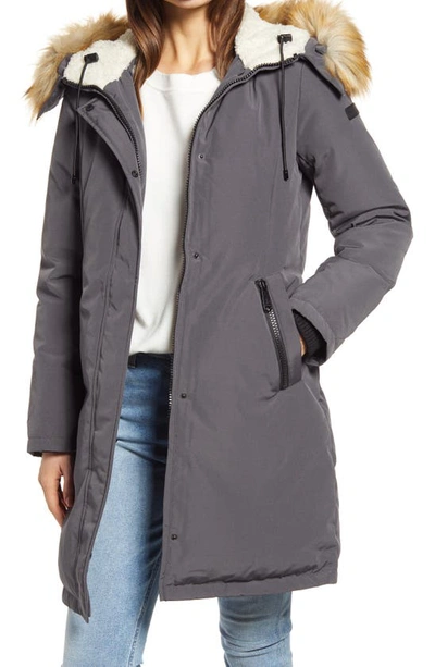 Sam Edelman Faux Fur Trim Hooded Down Jacket In Shadow