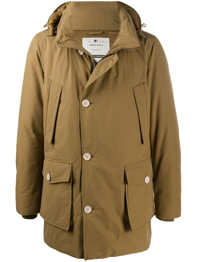 Woolrich Hooded Feather Down Jacket In Neutrals