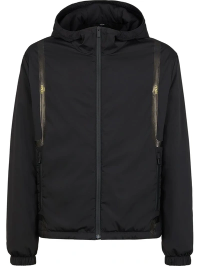 Fendi Logo-tape Zip-up Hooded Jacket In Black