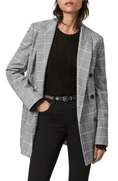 Allsaints Astrid Check Double Breasted Blazer In Black-white