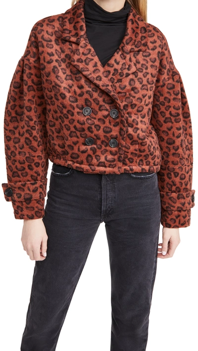 Bb Dakota Cropped Jacquard Leopard Print Jacket In Rust-red