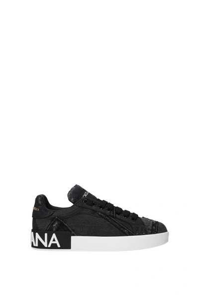 Dolce & Gabbana Portofino Fabric Low-top Sneakers In Nero Bianco