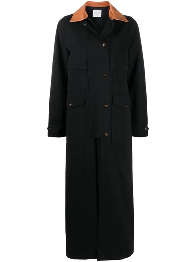 Forte Forte Black Trench Coat With Leather Collar