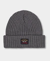 Paul & Shark Ribbed Wool Beanie With Iconic Badge In Grey
