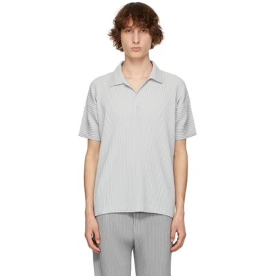 Issey Miyake Homme Plissé  Pleated Polo Shirt In Grey
