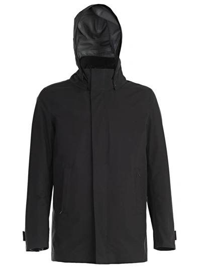 Herno Hooded Zip Coat In Black