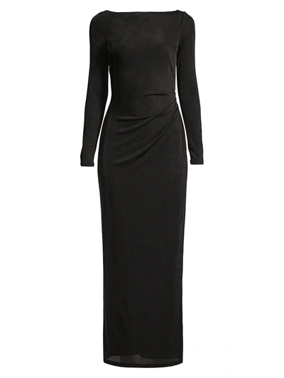 Significant Other Bambi Ruched-back Long-sleeve Gown In Black