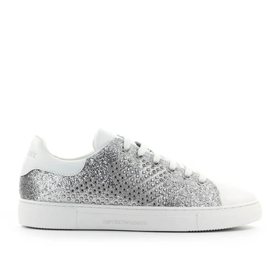 Emporio Armani Glitter Studs Silver Sneaker