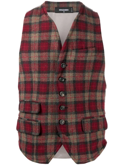 Dsquared2 Checked Wool Waistcoat In Neutrals