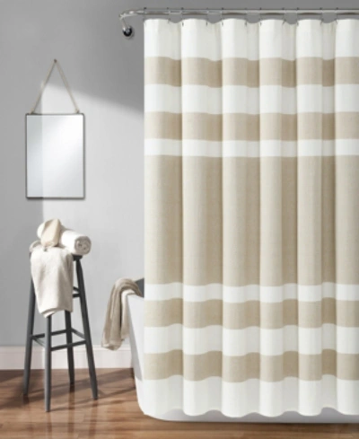 Lush Decor Cape Cod Stripe Yarn Dyed Cotton 72" X 72" Shower Curtain In Taupe