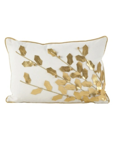 Saro Lifestyle Metallic Poinsettia Branch Design Holiday Cotton Polyester Filled Throw Pillow, 12" X 18" In Gold