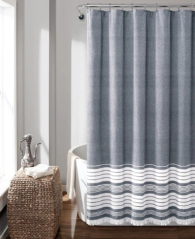 Lush Decor Nantucket Yarn Dyed Cotton Shower Curtain, 72" X 72" In Navy