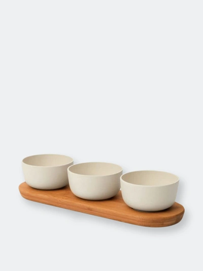 Berghoff Leo Collection 3 Piece Bowl Set With Bamboo Tray In Beige