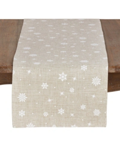 Saro Lifestyle Poly Blend Christmas Runner With Snowflake Design In Natural