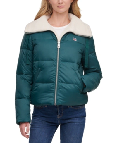 Levi's Faux-sherpa-lined Bomber Puffer Jacket In Pine Green