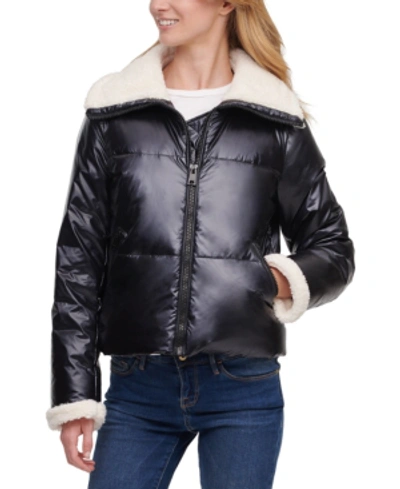 Levi's Faux-sherpa-lined Puffer Jacket In Black Watch Plaid