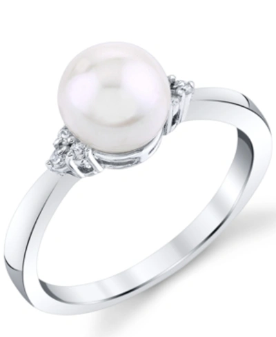Macy's Cultured Freshwater Pearl (7mm) & Diamond (1/20 Ct. T.w.) Ring In 14k White Gold