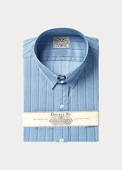 Double Rl Stripe-print Tab-collar Shirt In Rl 174 Blue