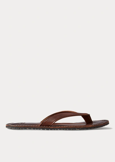 Double Rl Leather Flip-flop Sandal In Dark Brown