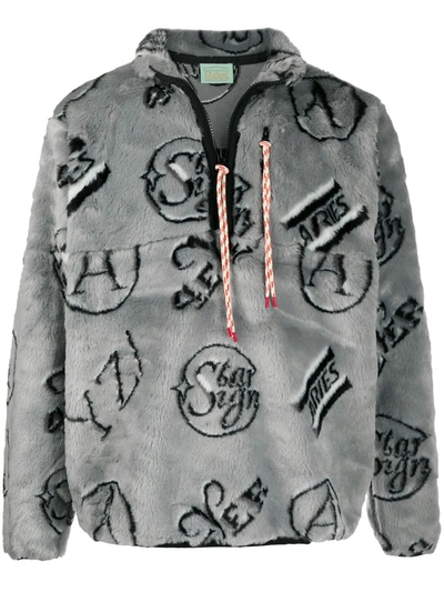 Aries Faux-fur Graphic-print Sweatshirt In Grey