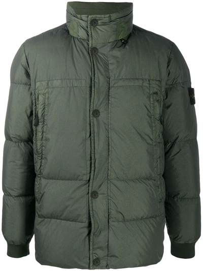 Stone Island Logo-patch Button-up Puffer Jacket In Green