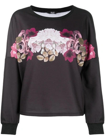 Liu •jo Floral Print Sweatshirt In Black