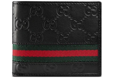 Pre-owned Gucci  Bifold Wallet Signature Web Black In Black/red/green