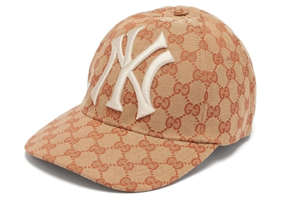 Pre-owned Gucci  Ny Yankees-logo Gg Cap Beige
