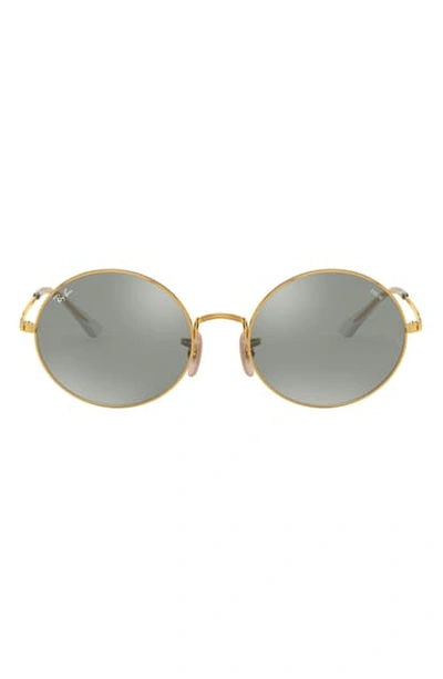 Ray Ban 54mm Polarized Round Sunglasses In Gold/ Photo Grey Mirror