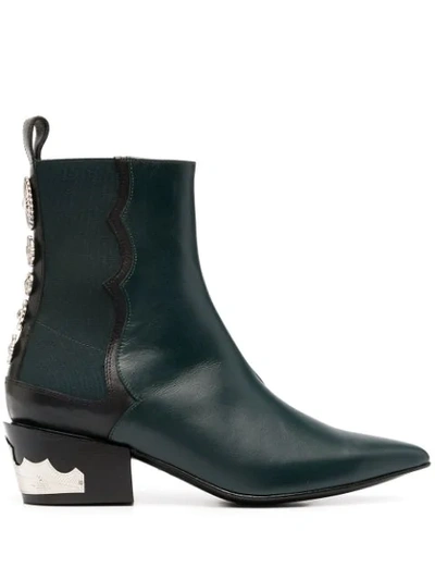 Toga Western-stud Ankle Boots In Green