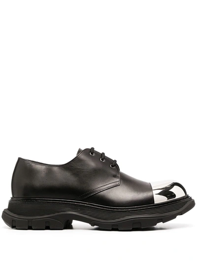 Alexander Mcqueen Metallic Toe Cap Lace-up Shoes In Black/silver