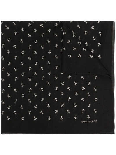 Saint Laurent Anchor-print Bandana Scarf In Black